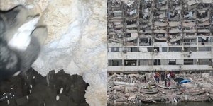 Διασώστης δείχνει υλικό που μοιάζει με φελιζόλ μέσα στους τοίχους κτιρίου που κατέρρευσε στη Βενεζουέλα 
