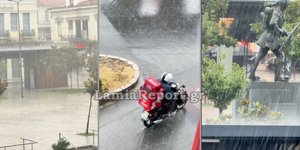μπουρίνι με χαλάζι στη Λαμία