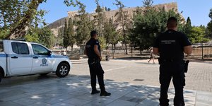 Police officers at the Acropolis