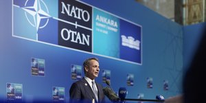 Ο Ελληνας πρωθυπουργός Κυριάκος Μητσοτάκης στη Σύνοδο του ΝΑΤΟ