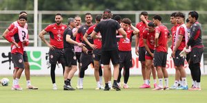 Οι παίκτες της Τυνησίας κατά τη διάρκεια προπόνησης στο Μουντιάλ 2026 στο προπονητικό κέντρο του  Σαντιάγο, κοντά στο Μοντερέι του Μεξικού