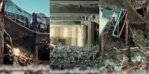 Καρέ από το βίντεο που μετέδωσαν ιρανικά ΜΜΕ και δείχνει τα συντρίμμια από την κατοικία του Αλί Καμενεΐ