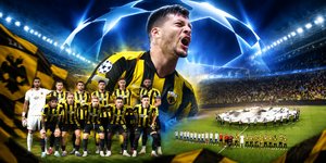 Φωτογραφική σύνθεση με θέμα την ΑΕΚ του Champions League με πρωταγωνιστή τον Λούκα Γιόβιτς