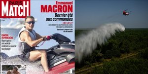 Το εξώφυλλο του Paris Match με τον Γάλλο πρόεδρο Εμανουέλ Μακρόν να κάνει τζετ σκι εν μέσω πυρκαγιών και καύσωνα στη Γαλλία