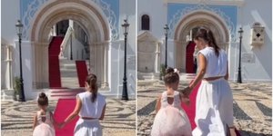 Η Μαρία Μενούνος στην Παναγία της Τήνου με την κόρη της