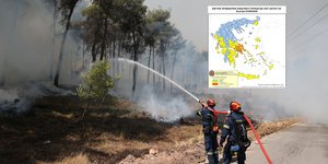 Πυροσβέστες και χάρτης κινδύνου πυρκαγιάς
