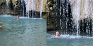 Η Βίκυ Σταυροπούλου κολυμπά σε καταρράκτες