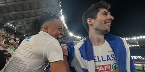 Ο Εμμανουήλ Καραλής με τον Μίλτο Τεντόγλου στο Ευρωπαϊκό Πρωτάθλημα Στίβου στη Ρώμη