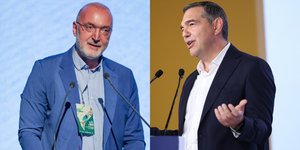 Ο αναπληρωτής τομεάρχης Οικονομικών της ΕΛΑΣ Γιώργος Παππάς και ο Αλέξης Τσίπρας