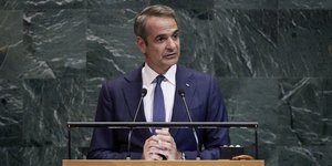 Ο Κυριάκος Μητσοτάκης στο βήμα του ΟΗΕ