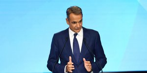 Ο Κυριάκος Μητσοτάκης στο βήμα της ΔΕΘ