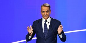 O Kυριάκος Μητσοτάκης στο βήμα της ΔΕΘ