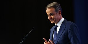 Ο Κυριάκος Μητσοτάκης στο βήμα της ΔΕΘ