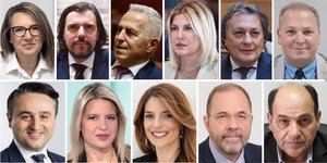 (Επάνω αριστερά): Ο.Τελιγιορίδου, Π. Παππάς, Ε. Αποστολάκης, Ρ. Θρασκιά, Α. Αυλωνίτης,  Λ. Αβραμάκης (Κάτω αριστερά): Α. Σαουλίδης, Μ. Αντωνοπούλου, Α. Παπαδοπούλου, Μ. Σκανδάμης, Γ. Μπουλμπασάκος