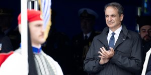 Ο πρωθυπουργός Κυριάκος Μητσοτάκης στη στρατιωτική παρέλαση της Θεσσαλονίκης