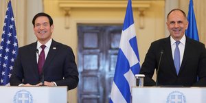 O Aμερικανός ΥΠΕΞ. Μάρκο Ρούμπιο με τον Έλληνα ομόλογό του, Γιώργο Γεραπετρίτη, στην Αθήνα