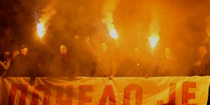 Η διαδήλωση έγινε λίγες μέρες πριν την άφιξη του Βλαντίμιρ Πούτιν στο Βελιγράδι (Φωτογραφία: AP/Darko Vojinovic)