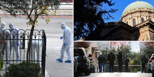 Αστυνομικοί και άνδρες της αντιτρομοκρατικής έξω από το ναό του Αγίου Διονυσίου