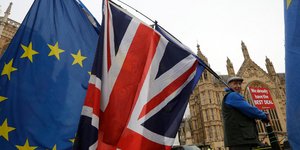 Υπέρμαχος της παραμονής της Βρετανίας στην ΕΕ διαδηλώνει έξω από το Γουέστμινστερ (Φωτογραφία: ΑΡ/ Κirsty Wigglesworth)