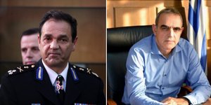 Αριστερά ο παραιτηθείς αρχηγός του Π.Σ. Ιωάννης Καρατζιάς -Δεξιά ο Γ.Γ. Πολιτικής Προστασίας