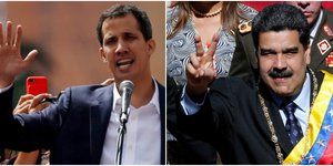 Ο ηγέτης της αντιπολίτευσης Γκουαϊντό (αριστερά) και ο Μαδούρο (δεξιά)-Φωτογραφίες: AP