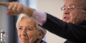 Ο εκπρόσωπος του ΔΝΤ Τζέρι Ράις με την Κριστίν Λαγκάρντ -Φωτογραφία αρχείου: AP
