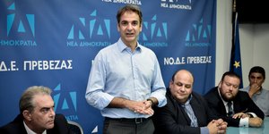 Ο Κυριάκος Μητσοτάκης από την ομιλία του στην Πρέβεζα /Φωτογραφία: Εurokinissi