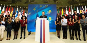 O Μακρόν στη Σορβόννη / Φωτογραφία: (Ludovic Marin/Pool Photo via AP)