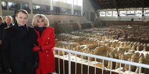 Το προεδρικό ζεύγος της Γαλλίας ποζάρει δίπλα στον φημισμένο «Πήλινο Στρατό» στο Σιάν της Κίνας (Φωτογραφία: ΑΡ)