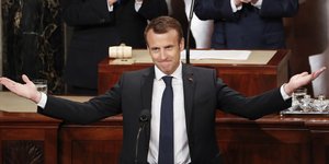 Ο Εμανουέλ Μακρόν στο Κογκρέσο των ΗΠΑ (Φωτογραφία: AP/ Pablo Martinez Monsivais)