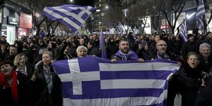 Στιγμιότυπο από πρόσφατη διαμαρτυρία κατά της Συμφωνίας των Πρεσπών / Φωτογραφία: InTime News