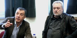 Οι Σταύρος Θεοδωράκης και Γρηγόρης Ψαριανός 