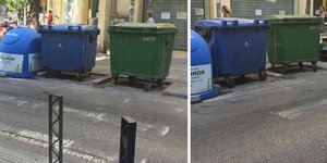 Eφτιαξαν θέσεις για κάδους σε ...διάβαση πεζών στη Θεσααλονίκη/ Φωτογραφία: facebook