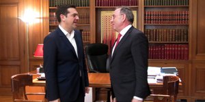 Στιγμιότυπο από τη συνάντηση Τσίπρα- Μπόργιανς (Φωτογραφία: EUROKINISSI/ΑΝΤΩΝΗΣ ΝΙΚΟΛΟΠΟΥΛΟΣ)