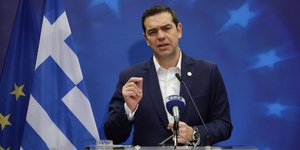 Ο Αλέξης Τσίπρας στην συνέντευξη Τύπου στις Βρυξέλλες -Φωτογραφία: Aris Oikonomou/SOOC