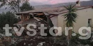 Τεράστιος βράχος έπεσε πάνω σε σπίτι στη Βοιωτία (Φωτογραφία: tvstar.gr)