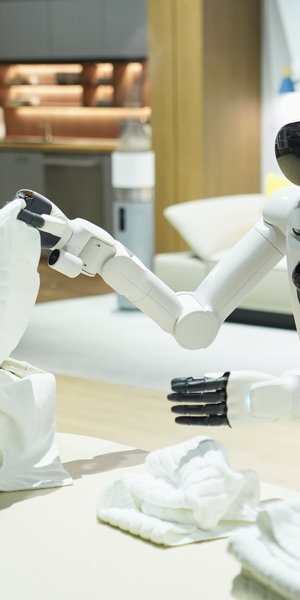 Ένα ρομπότ LG CLOiD διπλώνει ρούχα στο περίπτερο της LG Electronics κατά τη διάρκεια της έκθεσης τεχνολογίας CES, την Τρίτη 6 Ιανουαρίου 2026 στο Λας Βέγκας 